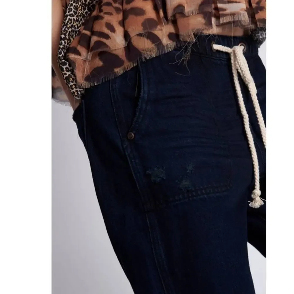 New Free People OneTeaspoon Shabbies Drawstring Boyfriend Jeans $138 SMALL